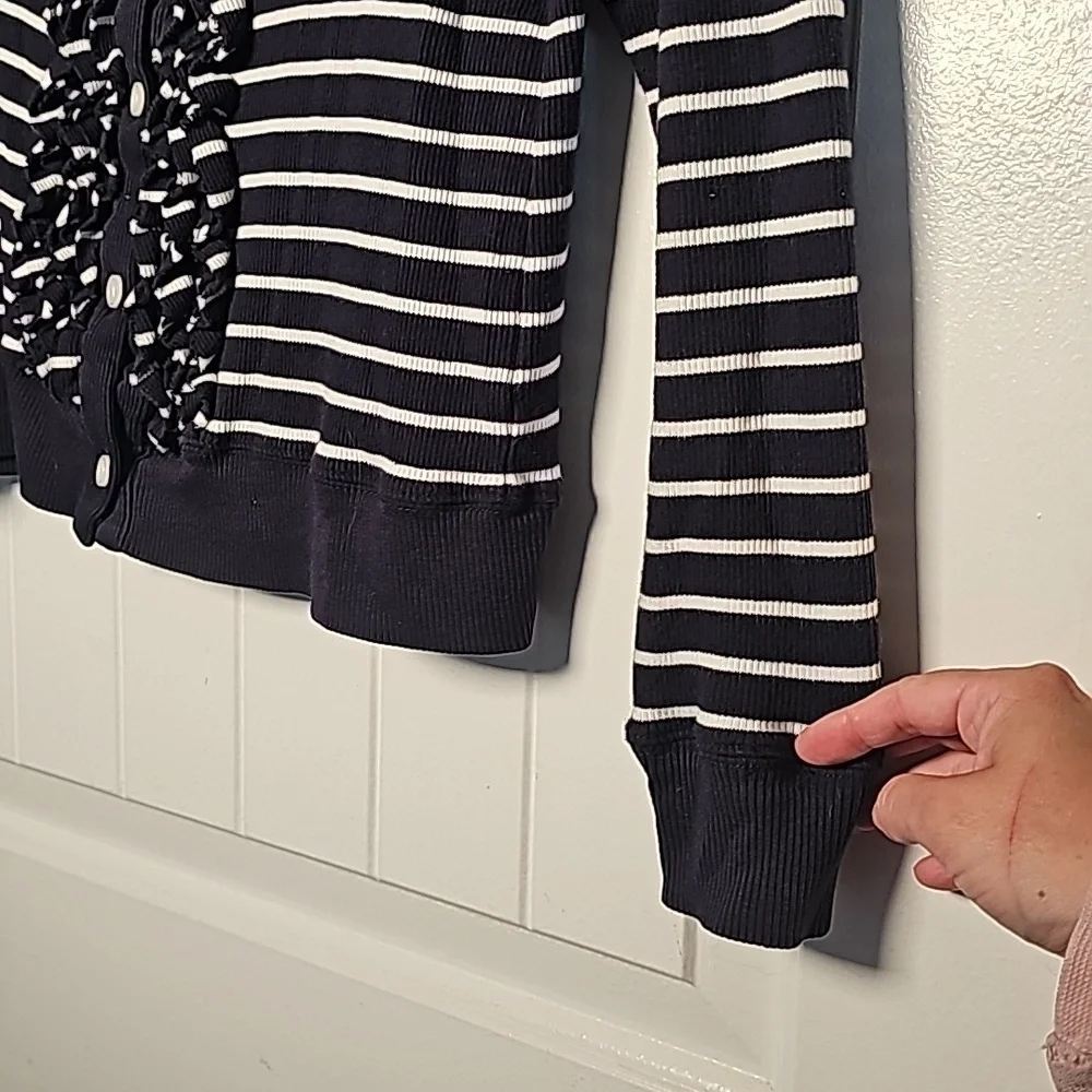Pendleton MP navy blue/white striped ruffled cardigan - Picture 9 of 15